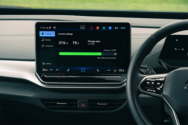 EV dashboard showing range